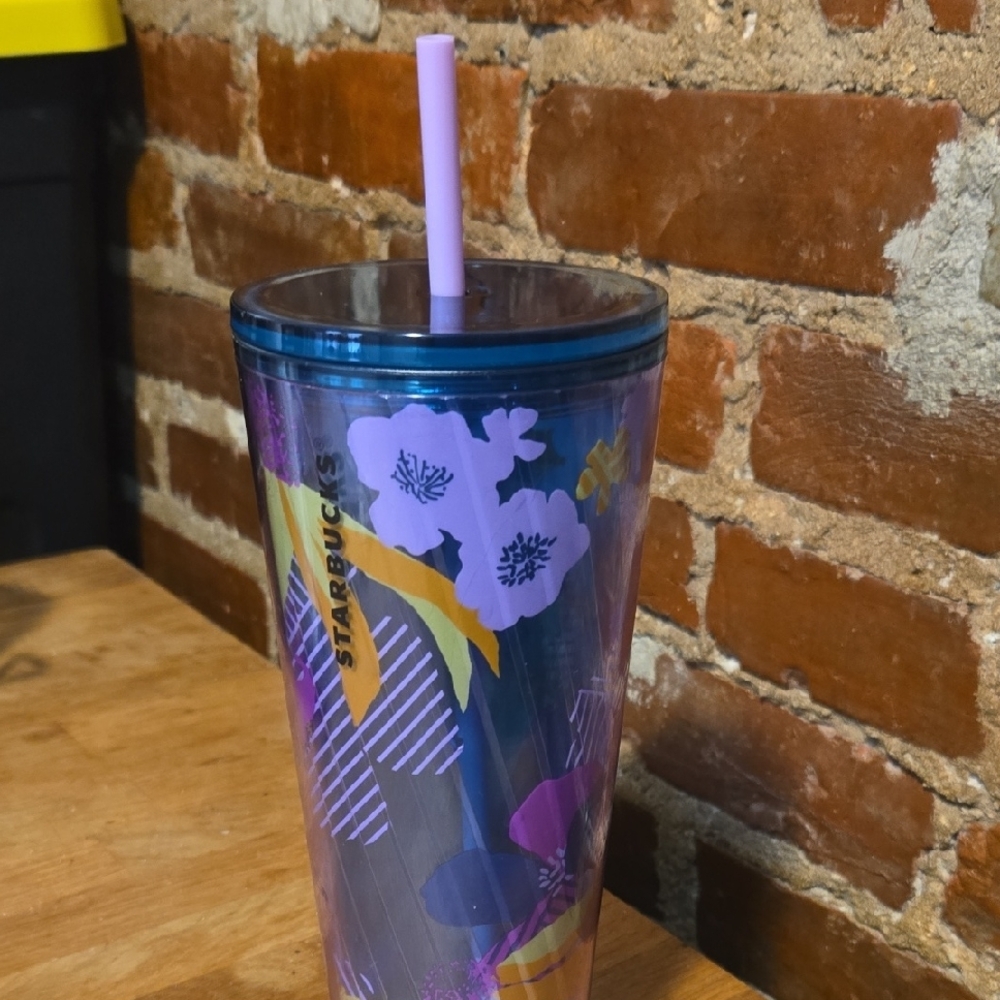 Starbucks Purple Floral Tumbler with Straw